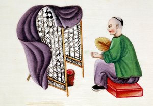 カイコの繭を乾燥させる男、19世紀 作： Unbekannt