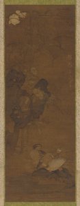 オシドリ、岩、開花植物、1368-1644。 作： Unbekannt