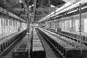 電池の製造、アメリカ、1887 作： Unbekannt