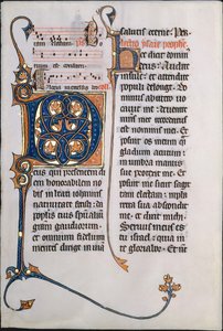 イニシャル M の写本リーフ、ミサ典書、フランス語、約 18 から。 1290年。 作： Unbekannt