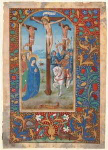 15世紀の最後の四半期の「Book of Hours」からのはりつけのある原稿の葉。 作： Unbekannt