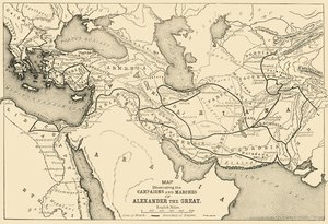 アレキサンダー大王のキャンペーンと行進を示す地図、1890年。 作： Unbekannt