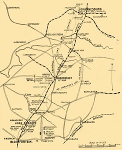 ブルームフォンテーンからプレトリアへの進路を示す地図、1901年。 作： Unbekannt