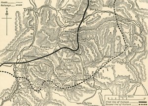 「トレンティーノでのオーストリアの攻撃を示す地図、1916 年 5 月」、c1920. 作： Unbekannt