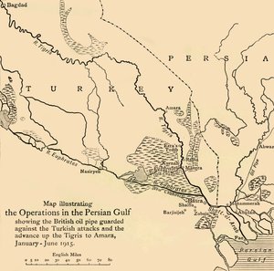ペルシャ湾での作戦を示す地図、第一次世界大戦、1915年、c1920。 作： Unbekannt