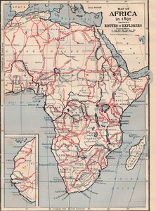 探検家のルートを示す1891年のアフリカの地図 作： Unbekannt