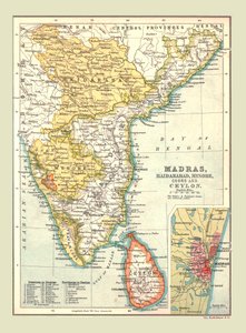 マドラス、ハイデラバード、マイソール、クールグとセイロンの地図、1902年。 作： Unbekannt