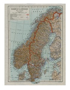 ノルウェーとスウェーデンの地図、19世紀 作： Unbekannt