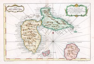 カリブ海のグアドループ島、c1764の地図 作： Unbekannt