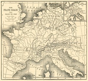 シャルルマーニュ下フランク王国の地図、1890年。 作： Unbekannt