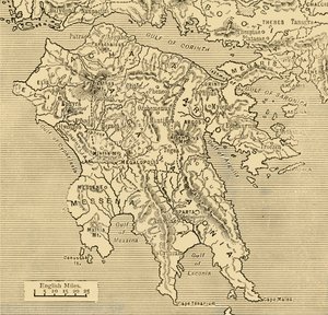 ペロポネソスの地図、1890年。 作： Unbekannt