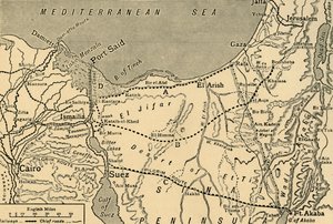 スエズ運河、エジプト、第一次世界大戦、1915、c1920に対するトルコの攻撃の地図。