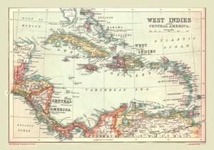 西インド諸島と中央アメリカの地図、1902年。