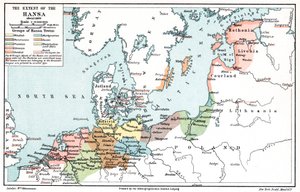 約1400年のハンザ同盟の範囲の地図 作： Unbekannt
