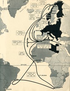 HMSアークロイヤル、1939-1941、1942年の動きを示す地図。