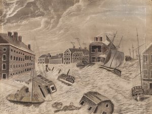 マーケットスクエア、プロビデンス、ロードアイランド、1815年、1815年の9月の大暴風の間。 作： Unbekannt