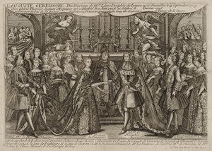1745年のベルサイユでのルイ、フランスのドーフィンとマリーテレーズラファエル、スペインのインファンタの結婚、1745年 作： Unbekannt