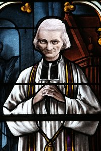 メジロ教会。ステンドグラスの窓。聖ヨハネ・マリア・ヴィアンニー。アルスのキュア。フランス - abbe Jean Marie Vianney (Vianey, Viannay, Viennet), dit le Cure d