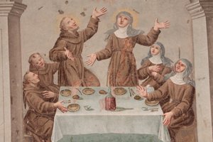 ソージの修道院18世紀に描かれたアッシジの聖フランシスコの生涯を描いたフレスコ画（フランス、ソージ