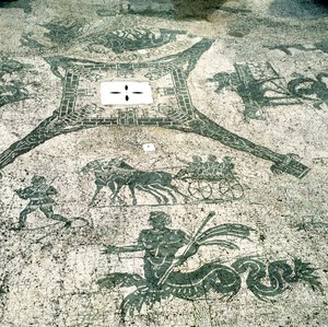 モザイク、ラバで引っ張るカート、旅行者、Cisarii。 c1st Century 作： Unbekannt