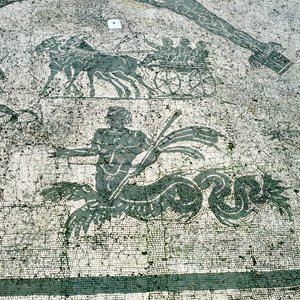 モザイク、ラバで引っ張るカート、旅行者、Cisarii。 c1st Century AD 作： Unbekannt