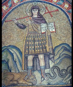 ローマの兵士に扮したキリストのモザイク、6 世紀