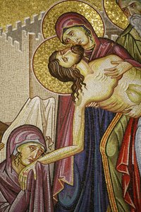 イスラエルのエルサレムにある聖墳墓教会のキリストの死のモザイク画 作： Unbekannt
