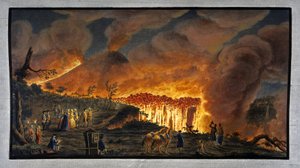 夜間に噴火するヴェスヴィオ山、ナポリ王国 作： Unbekannt