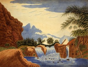 マウンテン シーンと水車、カリフォルニア州。 1820～1870年。 作： Unbekannt