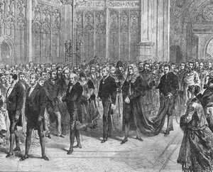 グラッドストーンズ氏の初首相：1868年から1874年の議会の会議、1901年。 作： Unbekannt