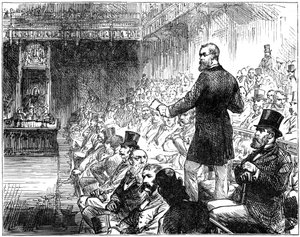 19世紀後半から1900年にロンドンの下院で演説したプリムソール氏 作： Unbekannt