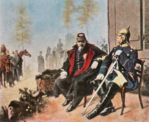 1870年9月2日、ドンチェリーのウィーバーズコテージでのナポレオン3世とビスマルク。1936年。 作： Unbekannt