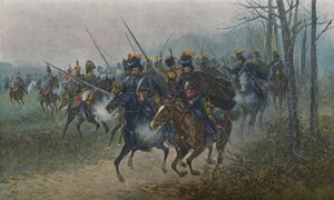 コサックに驚かされたナポレオンとそのスタッフ、1812年、1896年。