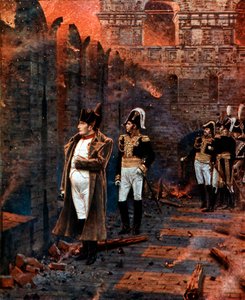 ナポレオンとそのスタッフ、1812年、19世紀後半のモスクワの焼却を監視 作： Unbekannt