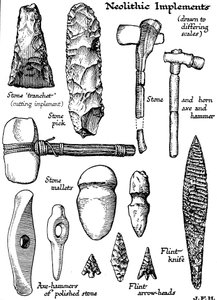 石、フリント、ホーンの新石器時代の道具、c1890 作： Unbekannt
