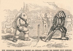 現在のスイフトボウリングからすべてのイングランドを守るための新しいクリケットドレス、1854年。 作： Unbekannt