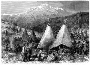1889年、オクラホマ州の北米インディアンの野営地 作： Unbekannt
