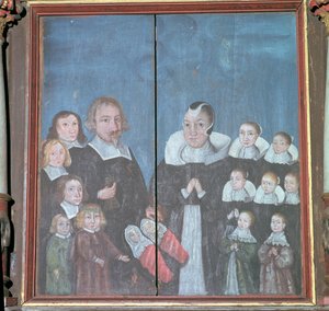 14 人の子供を持つ家族を描いたノルウェーの絵画、17 世紀 作： Unbekannt