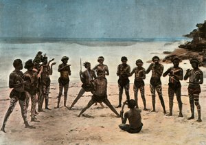 ニューギニア。奇妙なパプア人のダンス、パプアニューギニア。部族のパプアダンス、1900年。 作： Unbekannt