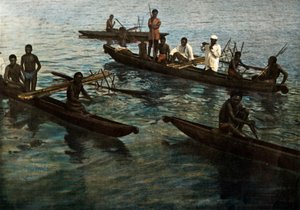 ニューギニア。パプアのピローグ、パプアニューギニア。パプアピローグ、1900年。 作： Unbekannt