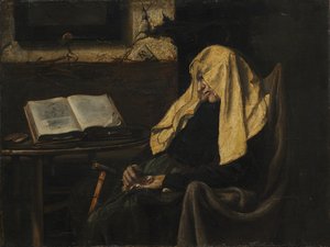 19世紀半ばに眠っている老婦人。 作： Unbekannt