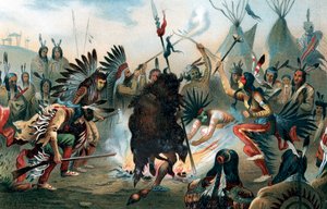 スー族の戦争ダンスのオレオグラフ、c1890 作： Unbekannt
