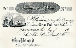 ノーサンバーランド銀行、c1820に対して実行された1ポンド紙幣