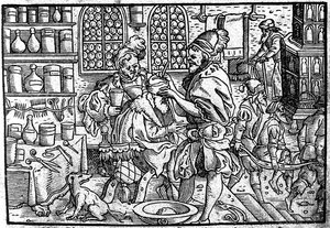 男の頭の手術。 From：The Great Wundarzney by Theophrastus Bombastus von Hohenheim、1562 作： Unbekannt