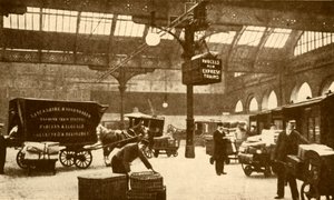 オーバーヘッド電気小包運搬船、ビクトリア駅、マンチェスター、1930年。 作： Unbekannt