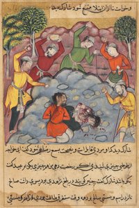 テイルズオブオウムトゥティナマのページ：ラジャスの娘と彼女の恋人が石を打った...、c。 1560年。 作： Unbekannt
