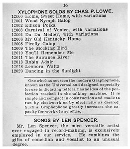 コロンビアの最初の蓄音機カタログのページ、c1898 1956 作： Unbekannt