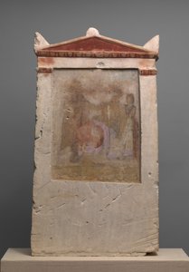 出産中の女性が描かれた石灰岩の葬式碑、紀元前 4 世紀後半から 3 世紀前半