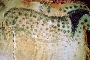 フランスの旧石器時代の馬と人間の手の洞窟壁画 作： Unbekannt