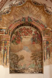 教区教会（Iglesia de San Agustín）。内部の様子。礼拝堂の様子。壁画。ズルバランの学校。礼拝堂の様子。バロック様式。17世紀のバロック様式。 作： Unbekannt